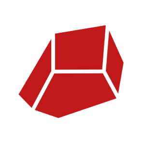 Red geometric shape on black background.