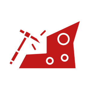 Red pickaxe and rock with moon background.